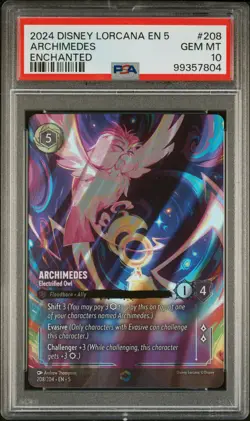 2024 DISNEY LORCANA EN 5-SHIMMERING SKIES ARCHIMEDES - ELECTRIFIED OWL PSA 10 - Image 1