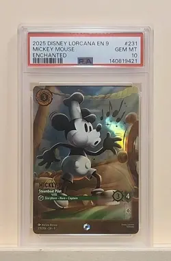 2025 DISNEY LORCANA EN 9-FABLED ENCHANTED MICKEY MOUSE STEAMBOAT PILOT PSA 10 - Image 1