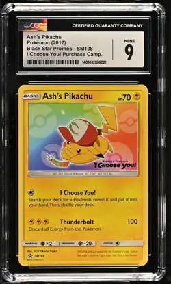 CGC 9 MINT 2017 Ash's Pikachu SM108 PROMO Pokemon Card - I Choose You! - Image 1
