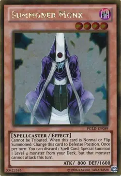 Yugioh! LP Summoner Monk - PGLD-EN089 - Gold Rare - Unlimited Edition Lightly Pl - Image 1