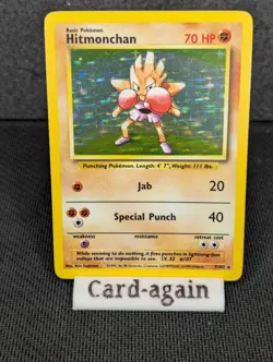 Pokemon TCG Hitmonchan Base Set Holo Unlimited Rare Card 7/102 LP-NM Condition - Image 1