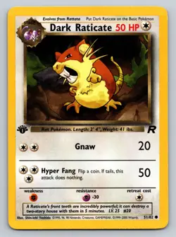 Dark Raticate 51/82 Team Rocket 1st Edition Vintage Non Holo LP - Image 1