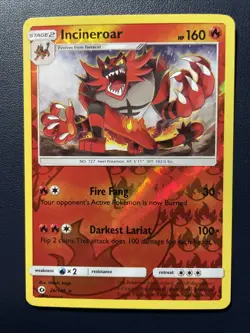 1x Pokemon Incineroar Reverse Holo 26/149 SUM Sun & Moon LP Free Ship Toploaded - Image 1