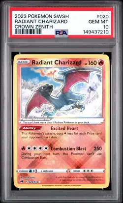 2023 POKEMON SWORD & SHIELD CROWN ZENITH #020 RADIANT CHARIZARD PSA 10 - Image 1