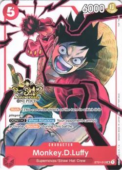 MONKEY.D.LUFFY (3RD ANNIVERSARY TOURNAMENT 3 BROTHERS PACK) ST01-012 NM - Image 1