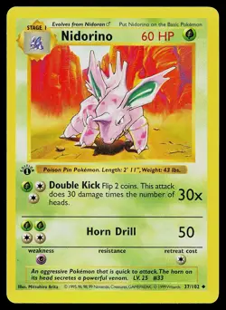 Pokemon Card - Nidorino 1st Edition Base Set Shadowless 37/102 - Image 1