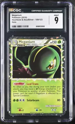 CGC 9 MINT Meganium Prime 2010 HeartGold & SoulSilver 109/123 Holo Pokemon Card - Image 1