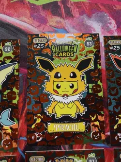 2025 POKEMON HALLOWEEN PIKACHU PONCHO Orange Foil Cards Eevee Evolutions NON TCG - Image 3