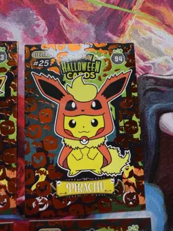 2025 POKEMON HALLOWEEN PIKACHU PONCHO Orange Foil Cards Eevee Evolutions NON TCG - Image 4