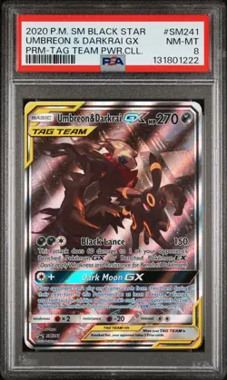 2020 POKEMON SM BLACK STAR PROMO #SM241 UMBREON & DARKRAI GX PSA 8 - Image 1