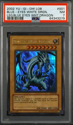 Yu-Gi-Oh 2002 Blue Eyes White Dragon Origin Print LOB-001 Ultra Rare PSA 7 NM - Image 1