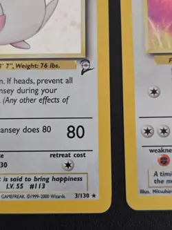 Chansey - 3/130 - Pokemon Base Set 2 Holo Rare Card + Clefable 5/130 SWIRL 🌀 - Image 4