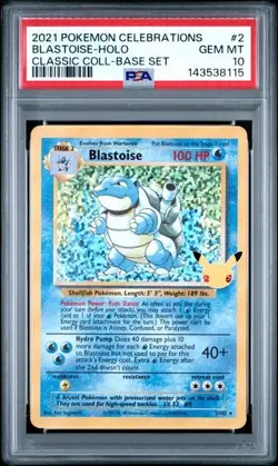 Pokemon Blastoise 2/102 Celebrations Classic Collection Holo PSA 10 Card 2021 - Image 1
