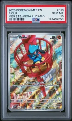 2025 POKEMON MEP EN-ME BLACK STAR PROMO #010 RIOLU PSA 10 - Image 1