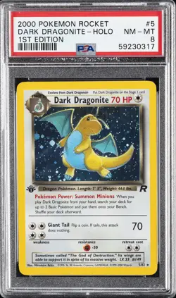 2000 POKEMON ROCKET 1ST EDITION #5 DARK DRAGONITE-HOLO PSA 8 - Image 1