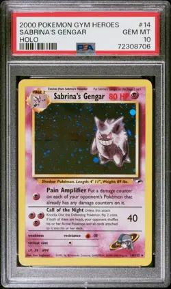 Pokemon 2000 Unlimited Gym Heroes Sabrina's Gengar 14/132 Holo Rare PSA 10 - Image 1