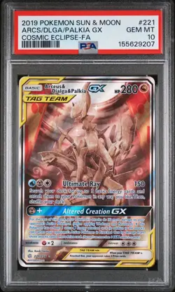 2019 POKEMON SUN & MOON #221 FULL ART/ARCEUS & DIALGA & PALKIA GX PSA 10 - Image 1