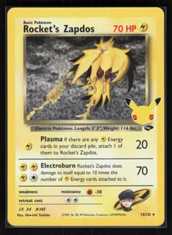 Rocket's Zapdos Holo Pokemon Celebrations: Classic Collection 15/132 NM - Image 1