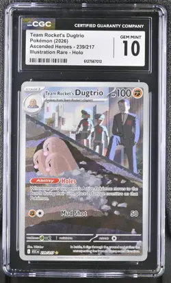CGC 10 - Team Rocket's Dugtrio 239/217 Illustration Rare Pokemon Ascended Heroes - Image 1