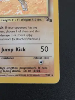 Pokemon TCG Hitmonlee 7/62 Unlimited Holo Rare MP WOTC Fossil Vintage - Image 3