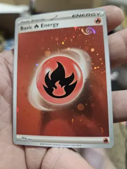 HD Fire Energy Cosmos Holo with Mew Tail Swirl SVE MEW 002 151 Pokemon Card LP - Image 1