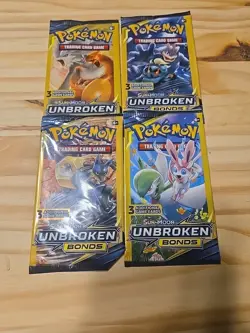 Pokemon Sun & Moon Unbroken Bonds 3 Card Mini Booster Pack - 4 Packs - Art Set - Image 1