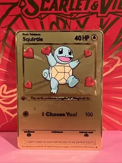 Pokemon Inspired Metal Card Squirtle I Choose You ！For Gift / Display - Image 1