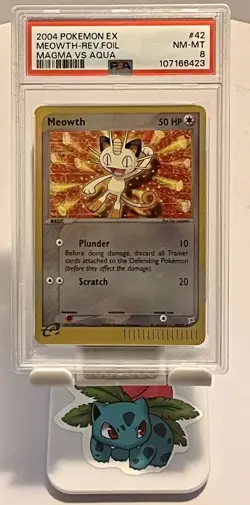2004 Pokemon Ex Meowth - Rev Foil. Team Magma Vs Team Aqua PSA 8 NM-MT - Image 1