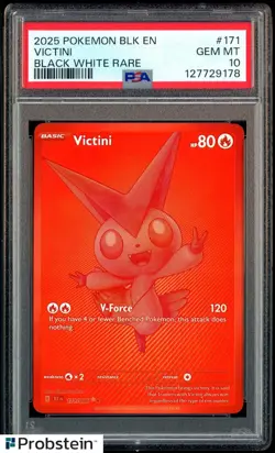 2025 Pokemon BLK EN Black Bolt Black and White Rare #171 Victini PSA 10 GEM MINT - Image 1