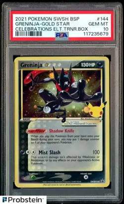 2021 Pokemon SWSH BSP Celebrations ETB #144 Greninja Gold Star PSA 10 - Image 1