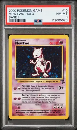 MEWTWO HOLO 10 GAME BASE II POKEMON PSA 8 - Image 1