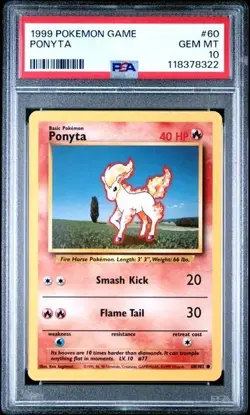 1999 POKEMON GAME #60 PONYTA PSA 10 GEM MINT BASE SET UNLIMITED - Image 1