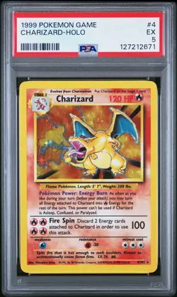 1999 POKEMON BASE SET UNLIMITED #4 CHARIZARD-HOLO PSA 5 - Image 1