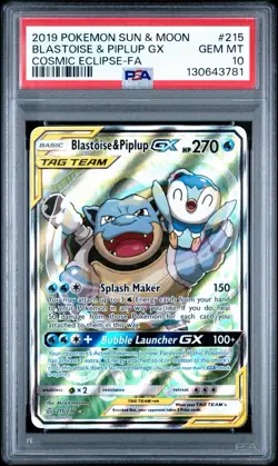 Pokemon TCG Blastoise & Piplup GX Tag Team Cosmic Eclipse - PSA 10 - Image 2
