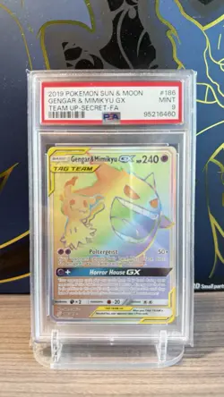 Pokemon 2019 Sun & Moon Team Up Gengar & Mimikyu GX Secret Rare Holo #186 PSA 9 - Image 1
