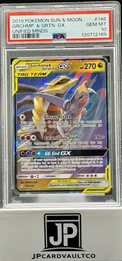 2019 POKEMON SUN & MOON UNIFIED MINDS #146 GARCHOMP & GIRATINA GX PSA 10 - Image 1