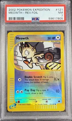 2002 Pokemon Expedition 121 Meowth Reverse PSA 7 NM - Image 1