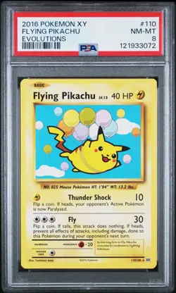 FLYING PIKACHU 2016 POKEMON XY EVOLUTIONS PSA 8 SECRET RARE 110/108 NM-MT - Image 1