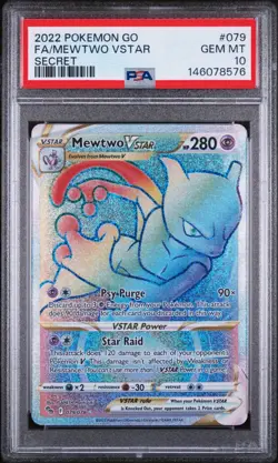 2022 Pokemon GO Secret Rare Mewtwo VSTAR 79 FRESHLY GRADED PSA 10 GEM MINT - Image 1