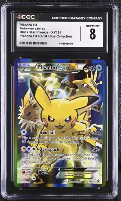 CGC 8 NM MINT Pikachu EX XY124 XY Black Star Promo Holo Full Art 2016 Pokemon - Image 1