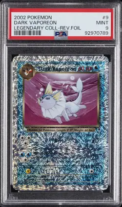 2002 POKEMON LEGENDARY COLLECTION #9 DARK VAPOREON-REVERSE FOIL PSA 9 - Image 1