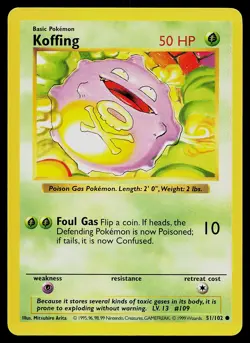 Pokemon Card - Koffing Base Set (Shadowless) 51/102 Common - Image 1