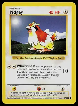 Pokemon Card - Pidgey Base Set (Shadowless) 57/102 Common - Image 1