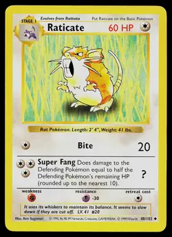 Pokemon Card - Raticate Base Set (Shadowless) 40/102 Uncommon - Image 1