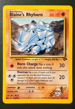 Pokemon TCG Blaine's Rhyhorn 65/132 Gym Challenge GYM2 LP - Image 1