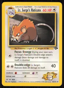Lt. Surge's Raticate 53/132 Uncommon Gym Challenge Pokemon Unlimited LP - Image 1