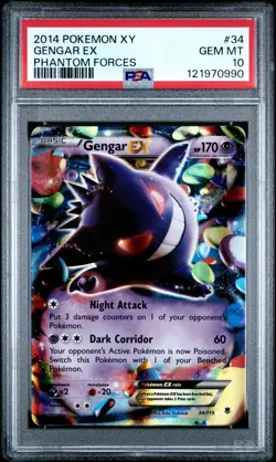 2014 POKEMON XY PHANTOM FORCES #34 GENGAR EX PSA 10 - Image 1