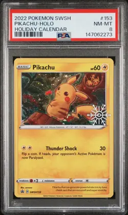 2022 POKEMON SWSH BLACK STAR PROMO HOLIDAY CALENDAR 2022 #153 PIKACHU-HOLO PSA 8 - Image 1