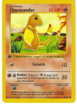 Vintage Pokemon TCG, Charmander 46/102 Base Set 1st Edition (Shadowless), WOTC - Image 1