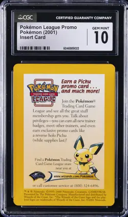 2001 POKEMON INSERT CARD POKEMON LEAGUE PROMO CGC 10 GEM MINT - Image 1